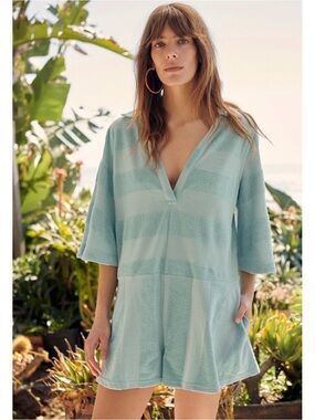 We The Free Light Blue Terry V-Neck Romper